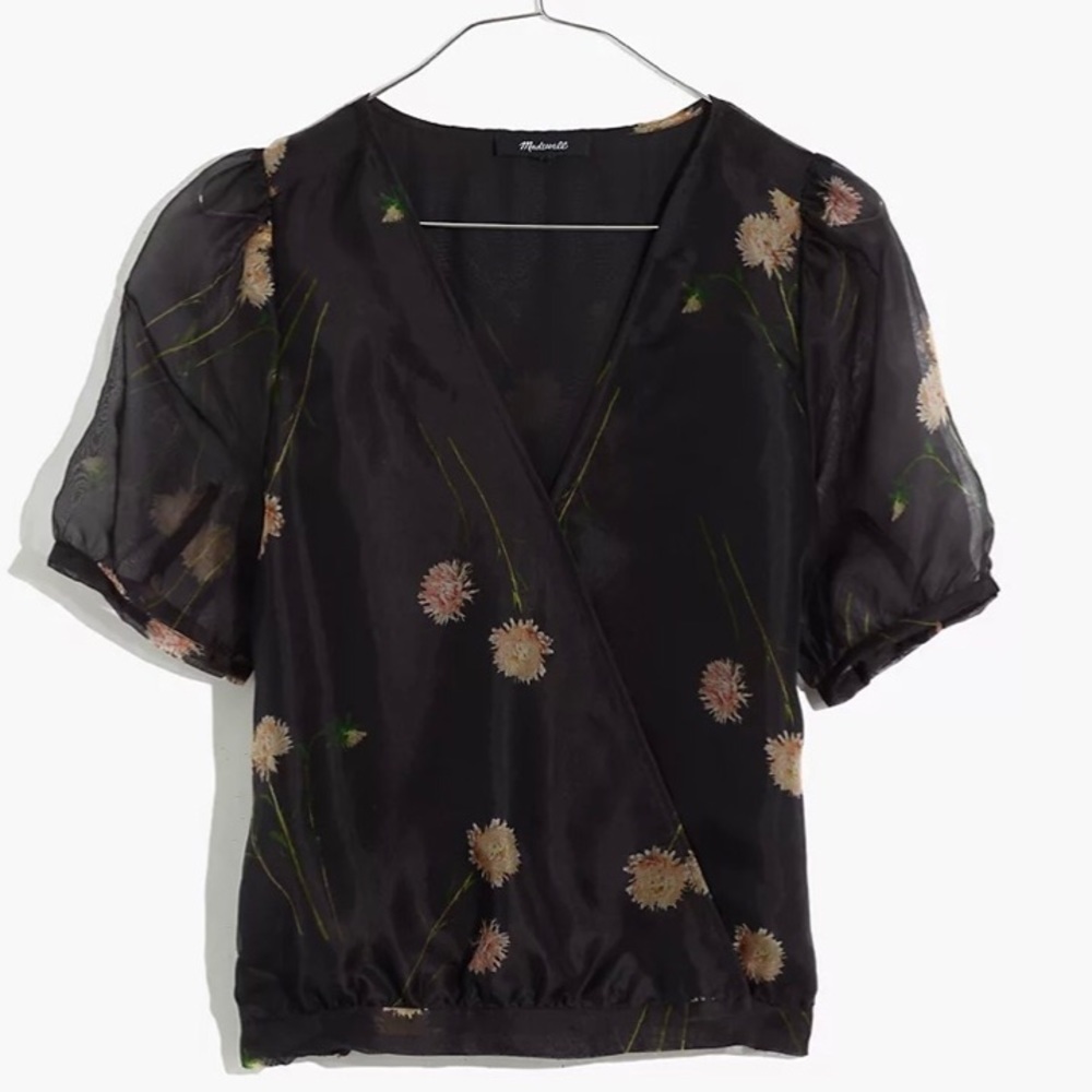 Madewell Silk Organza Puff-Sleeve Wrap Top